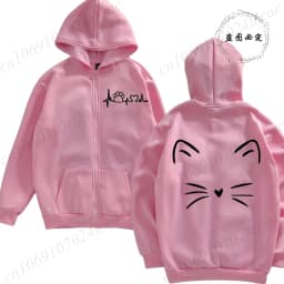 Women Zipper Hoodie Clothes Autumn Winter New Cute Cat Heatbeat Sweatshirt Hip Hop Streetwear Women Zip Up Jacket Coat Clothing