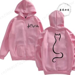 Women Zipper Hoodie Clothes Autumn Winter New Cute Cat Heatbeat Sweatshirt Hip Hop Streetwear Women Zip Up Jacket Coat Clothing