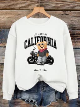 Street Rider Cool Bear Pattern Women Sweatshirt O-Neck Autumn Streetwear Unisex Jogging Casual Clothes Loose Fleece Pullover