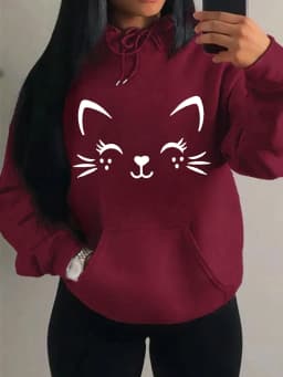 Simple Word Cat Happy Pattern Women Hoodies Fashion Casual Streetwear Personality Hip Hop Hoodie Trendy Fleece Pulloverar