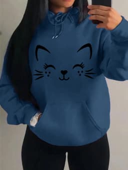 Simple Word Cat Happy Pattern Women Hoodies Fashion Casual Streetwear Personality Hip Hop Hoodie Trendy Fleece Pulloverar