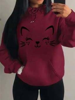 Simple Word Cat Happy Pattern Women Hoodies Fashion Casual Streetwear Personality Hip Hop Hoodie Trendy Fleece Pulloverar