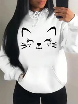 Simple Word Cat Happy Pattern Women Hoodies Fashion Casual Streetwear Personality Hip Hop Hoodie Trendy Fleece Pulloverar