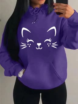 Simple Word Cat Happy Pattern Women Hoodies Fashion Casual Streetwear Personality Hip Hop Hoodie Trendy Fleece Pulloverar