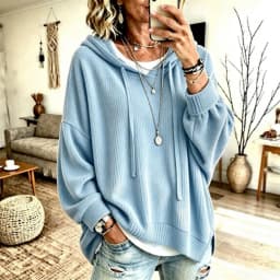 Hoodies women 2026 casual spring autumn Knitted new long lantern sleeve loose hooded drawstring hoodie jacket women's clothing