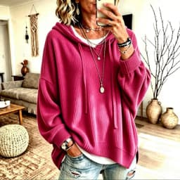 Hoodies women 2026 casual spring autumn Knitted new long lantern sleeve loose hooded drawstring hoodie jacket women's clothing