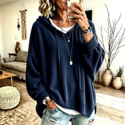 Hoodies women 2026 casual spring autumn Knitted new long lantern sleeve loose hooded drawstring hoodie jacket women's clothing