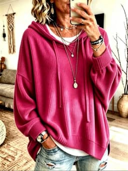 Hoodies women 2026 casual spring autumn Knitted new long lantern sleeve loose hooded drawstring hoodie jacket women's clothing