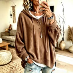 Hoodies women 2026 casual spring autumn Knitted new long lantern sleeve loose hooded drawstring hoodie jacket women's clothing