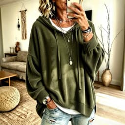 Hoodies women 2026 casual spring autumn Knitted new long lantern sleeve loose hooded drawstring hoodie jacket women's clothing