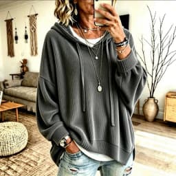Hoodies women 2026 casual spring autumn Knitted new long lantern sleeve loose hooded drawstring hoodie jacket women's clothing