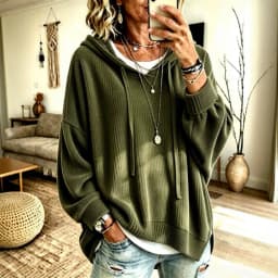 Hoodies women 2026 casual spring autumn Knitted new long lantern sleeve loose hooded drawstring hoodie jacket women's clothing
