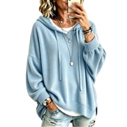 Hoodies women 2026 casual spring autumn Knitted new long lantern sleeve loose hooded drawstring hoodie jacket women's clothing
