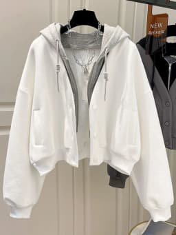 Women's Large Size Hoodie Spring and Autumn New Korean Style Fashion Chic Elegant College Style Fake Two-Piece Casual Cardigan