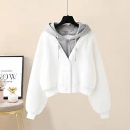 Women's Large Size Hoodie Spring and Autumn New Korean Style Fashion Chic Elegant College Style Fake Two-Piece Casual Cardigan