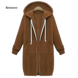 Long Zip Hooded Sweat Jacket For Women Drawstring Long Sleeve Outerwear With Side Pockets For Cold Season Daily Matching