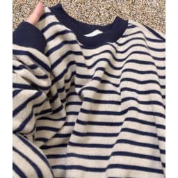 Spring Autumn Striped Crew Neck Long Sleeve Sweatshirt Women's Loose Casual