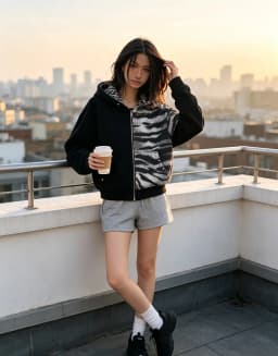 Punk Asymmetrical Tiger Print Spliced Zip‑Up Hoodie Unisex Oversized Cropped Distressed Street Sweatshirt