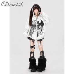 Japanese Subculture Retro Washed Old Street Style Hooded Loose Coat Autumn New Cool Girl Long-sleeved Women's Sweatshirt