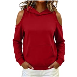 Women's Hoodie Autumn Long Sleeve Cold Shoulder Hooded Sweatshirt Tops Solid Casual Kangaroo Pocket Pullover Hoodies Streetwear