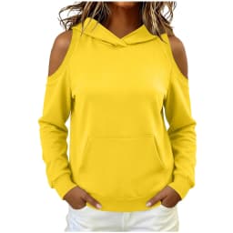 Women's Hoodie Autumn Long Sleeve Cold Shoulder Hooded Sweatshirt Tops Solid Casual Kangaroo Pocket Pullover Hoodies Streetwear