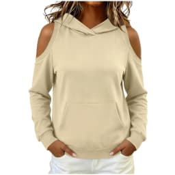 Women's Hoodie Autumn Long Sleeve Cold Shoulder Hooded Sweatshirt Tops Solid Casual Kangaroo Pocket Pullover Hoodies Streetwear