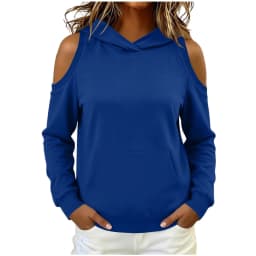 Women's Hoodie Autumn Long Sleeve Cold Shoulder Hooded Sweatshirt Tops Solid Casual Kangaroo Pocket Pullover Hoodies Streetwear