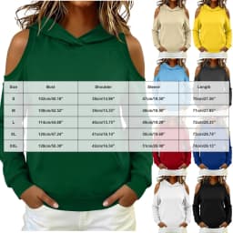 Women's Hoodie Autumn Long Sleeve Cold Shoulder Hooded Sweatshirt Tops Solid Casual Kangaroo Pocket Pullover Hoodies Streetwear