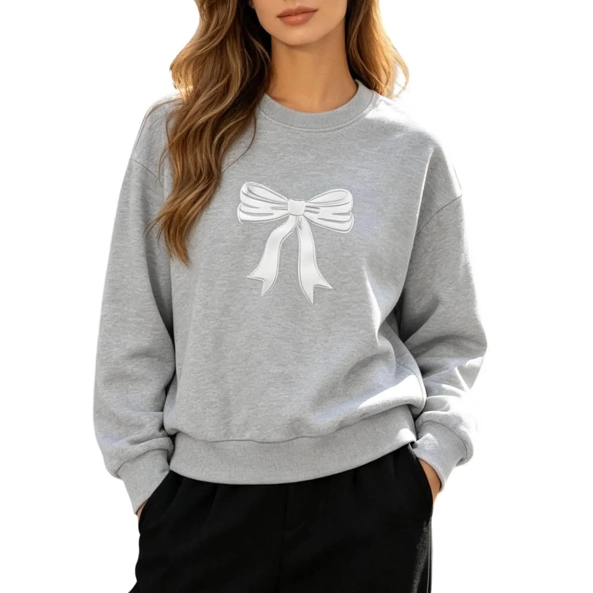 Casual Women's Sweatshirts Bow Graphic Prints Hoodie Spring Autumn Long Sleeve Crew Neck Pullover Female All-Match Hoody Tops