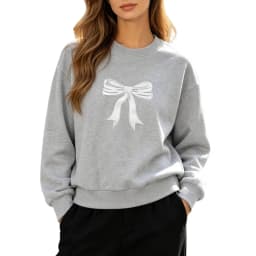 Casual Women's Sweatshirts Bow Graphic Prints Hoodie Spring Autumn Long Sleeve Crew Neck Pullover Female All-Match Hoody Tops