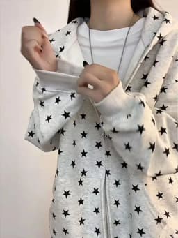 Women's Star Print Hooded Sweatshirt American Style Fashion Loose Long Sleeve Zippers Coat High Street Casual Versatile Hoodies