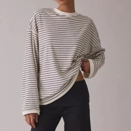 Spring Autumn Vintage Striped Sweatshirt Women Oversized Crewneck Striped Long Sleeve O Neck T-shirt Tops Streetwear