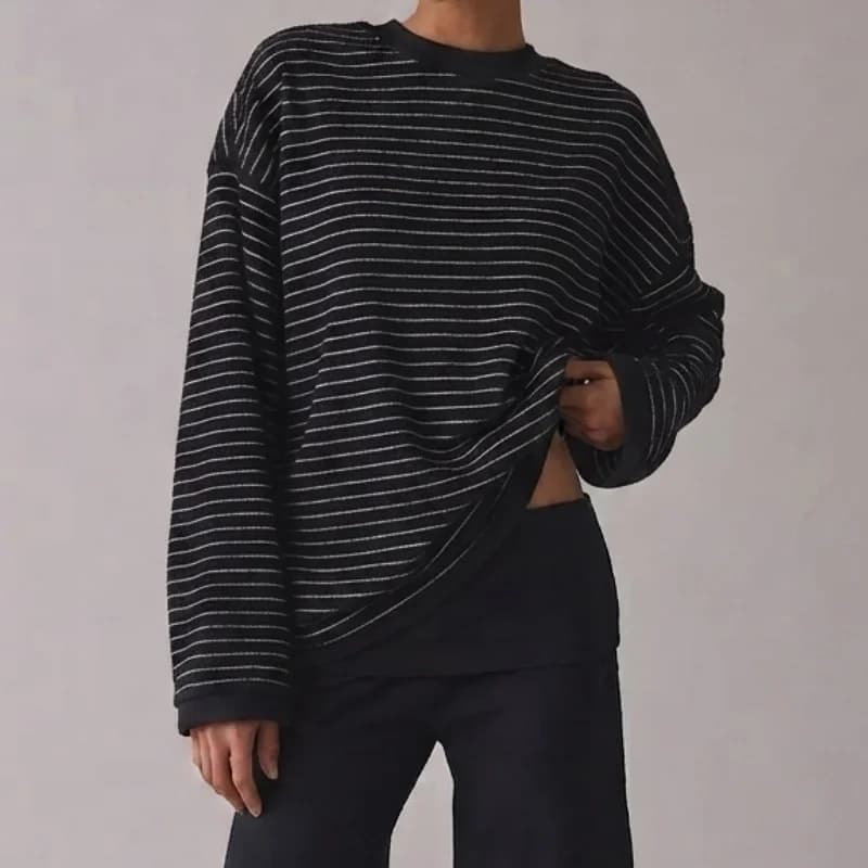 Spring Autumn Vintage Striped Sweatshirt Women Oversized Crewneck Striped Long Sleeve O Neck T-shirt Tops Streetwear