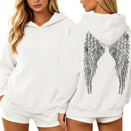 Womens Y2K Angel Wing Hoodie Sparkling Rhinestone Long Sleeve Pullover Oversized Sweatshirt Tops Autumn Casual Plain Hoodies