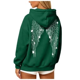 Womens Y2K Angel Wing Hoodie Sparkling Rhinestone Long Sleeve Pullover Oversized Sweatshirt Tops Autumn Casual Plain Hoodies