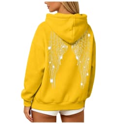 Womens Y2K Angel Wing Hoodie Sparkling Rhinestone Long Sleeve Pullover Oversized Sweatshirt Tops Autumn Casual Plain Hoodies