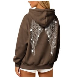 Womens Y2K Angel Wing Hoodie Sparkling Rhinestone Long Sleeve Pullover Oversized Sweatshirt Tops Autumn Casual Plain Hoodies