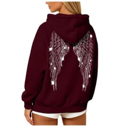 Womens Y2K Angel Wing Hoodie Sparkling Rhinestone Long Sleeve Pullover Oversized Sweatshirt Tops Autumn Casual Plain Hoodies