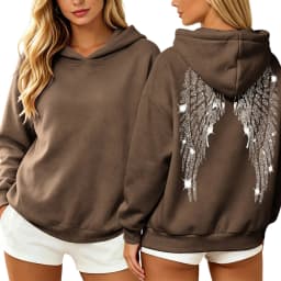 Womens Y2K Angel Wing Hoodie Sparkling Rhinestone Long Sleeve Pullover Oversized Sweatshirt Tops Autumn Casual Plain Hoodies