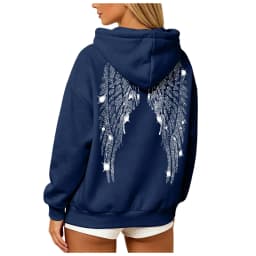 Womens Y2K Angel Wing Hoodie Sparkling Rhinestone Long Sleeve Pullover Oversized Sweatshirt Tops Autumn Casual Plain Hoodies