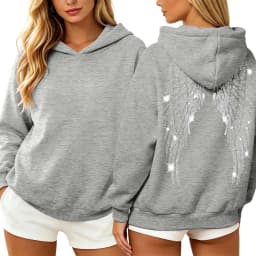 Womens Y2K Angel Wing Hoodie Sparkling Rhinestone Long Sleeve Pullover Oversized Sweatshirt Tops Autumn Casual Plain Hoodies