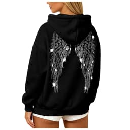 Womens Y2K Angel Wing Hoodie Sparkling Rhinestone Long Sleeve Pullover Oversized Sweatshirt Tops Autumn Casual Plain Hoodies