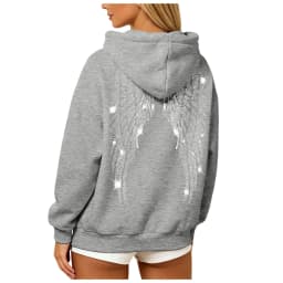 Womens Y2K Angel Wing Hoodie Sparkling Rhinestone Long Sleeve Pullover Oversized Sweatshirt Tops Autumn Casual Plain Hoodies