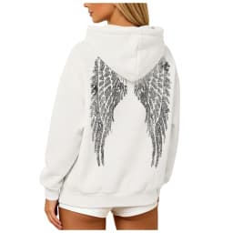 Womens Y2K Angel Wing Hoodie Sparkling Rhinestone Long Sleeve Pullover Oversized Sweatshirt Tops Autumn Casual Plain Hoodies