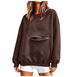 Autumn Casual Women's Hoodie Crew Neck Sweatshirt Long Sleeve Pullover With Zipper Pocket Female Solid Loose Fit Hoodies Top