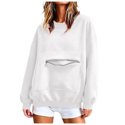 Autumn Casual Women's Hoodie Crew Neck Sweatshirt Long Sleeve Pullover With Zipper Pocket Female Solid Loose Fit Hoodies Top