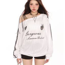 American Style Long Sleeve Shoulder Bared Hoodie Women's Sporty Chic Slimming Trendy Top Casual Polyester Blend Streetwear