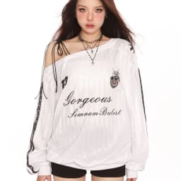 American Style Long Sleeve Shoulder Bared Hoodie Women's Sporty Chic Slimming Trendy Top Casual Polyester Blend Streetwear