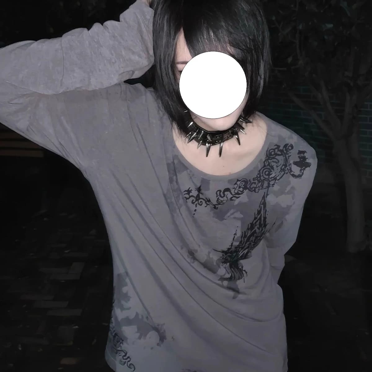 Y2K Subculture Grey Long Sleeve Women's T-shirt Spring Autumn Large Collar Base Shirt Aibi Visual Punk Style Fashion Top