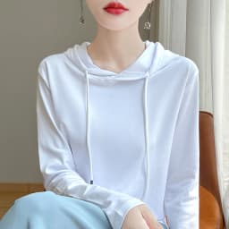 Spring Summer 100% Mercerized Cotton Hoodie Women Loose Straight Tops Simple Casual sweatshirt For Minimalist 2025